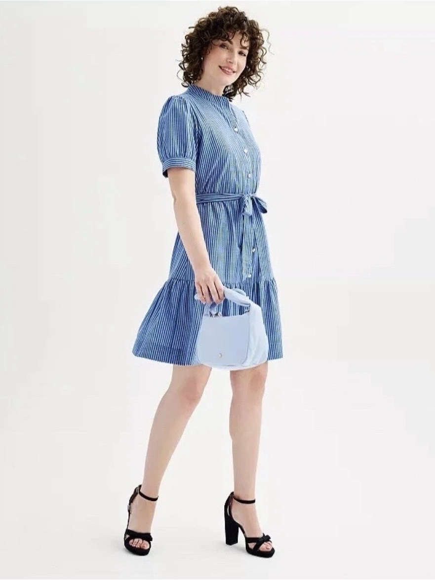 Draper James Striped Button-Front Midi Dress